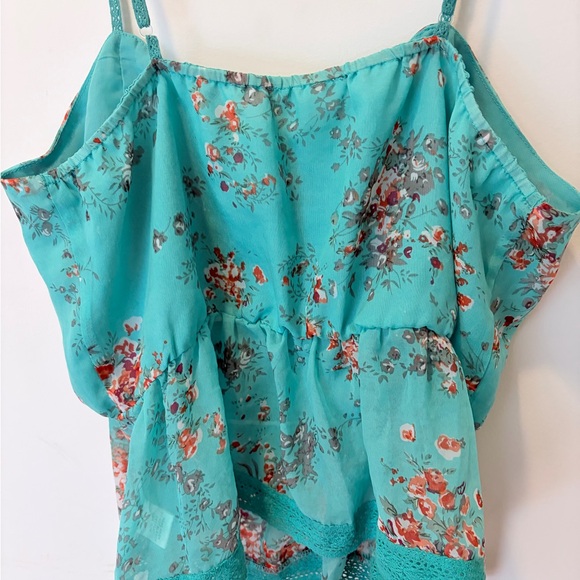Iris Basic Teal Floral Women's Top - Picture 12 of 13